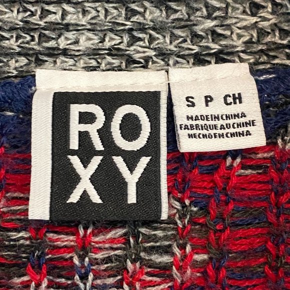 Roxy Grey/Red/Blue Aztec Print Oversized Knit Open Draped Cardigan Sweater Small - Picture 2 of 11